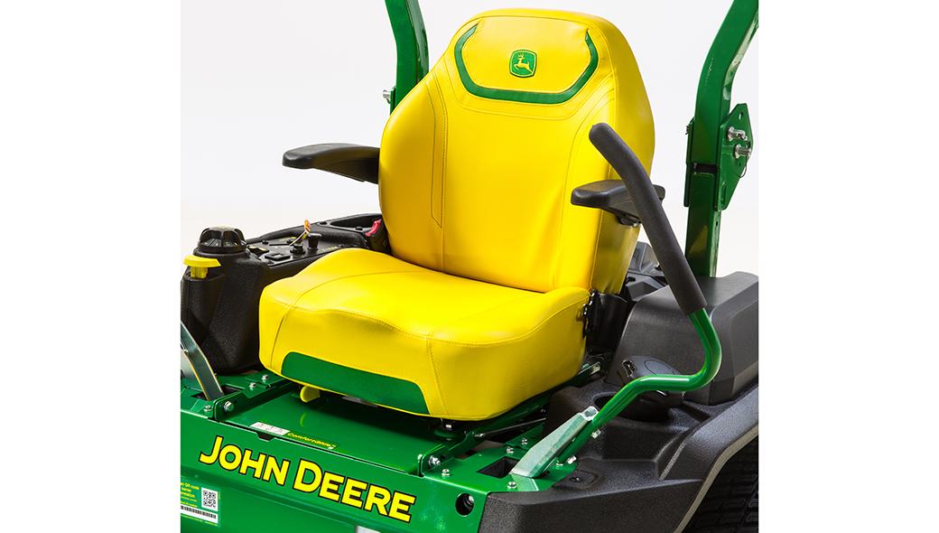 Close-up view of the yellow seat on a Z930R ZTrak Zero Turn Mower