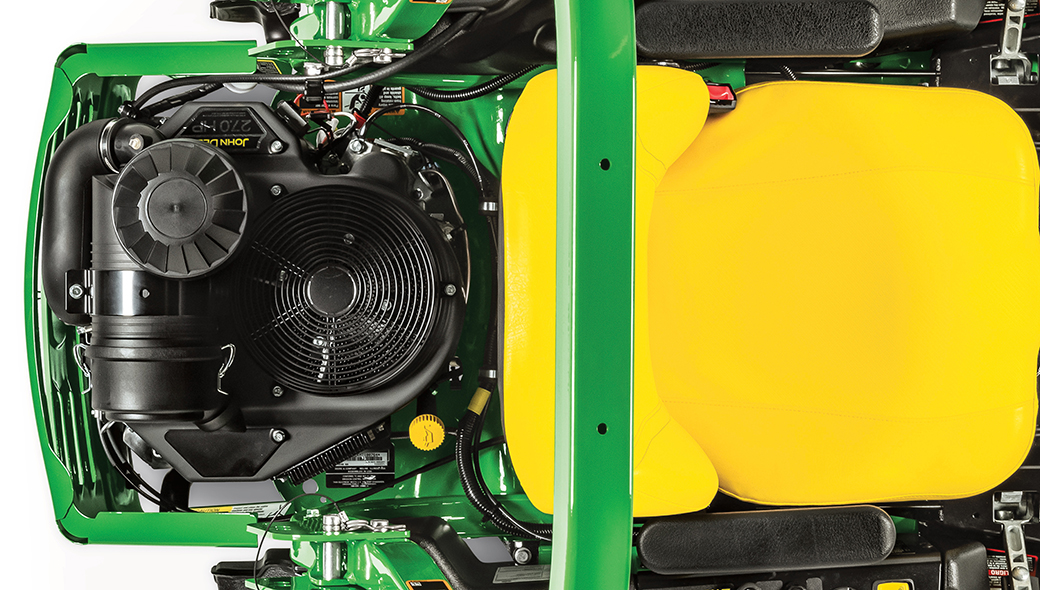 Top-down view of the engine of a Z950M ZTrak Zero Turn Mower