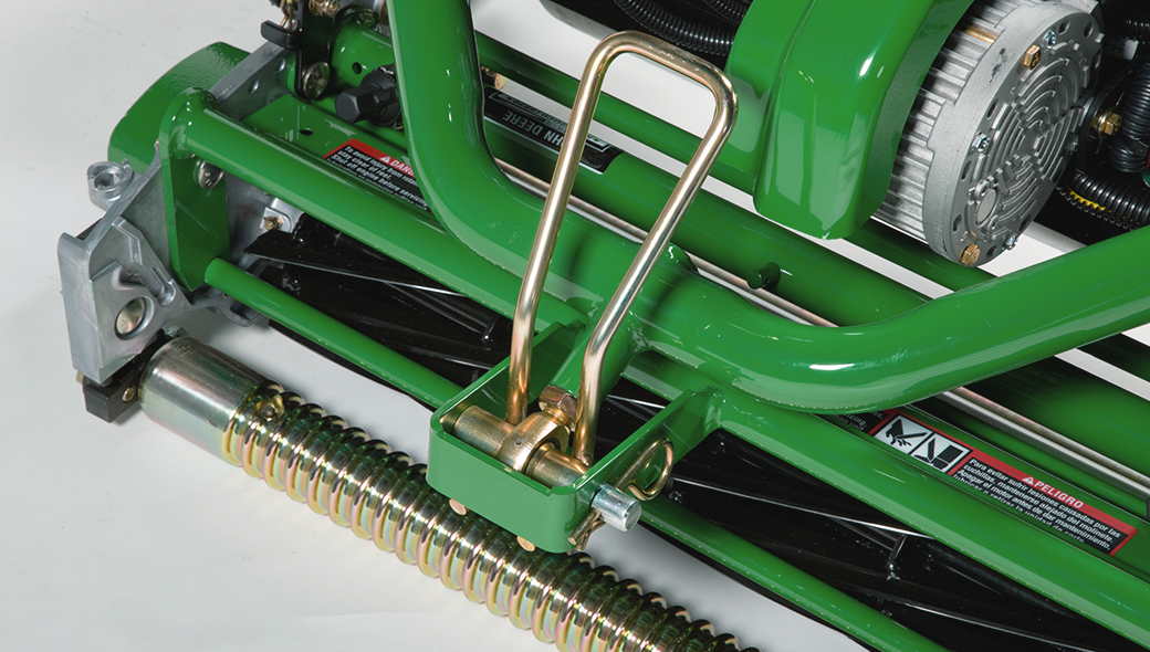 Close-up view of the ball joint on the 225 E-Cut Electric Walk Greens mower