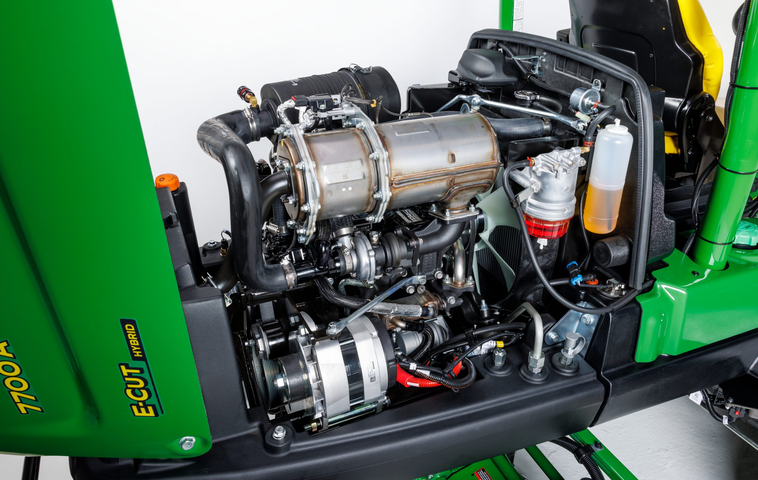 Close-up view of the engine on the 7700A E-Cut Hybrid fairway mower