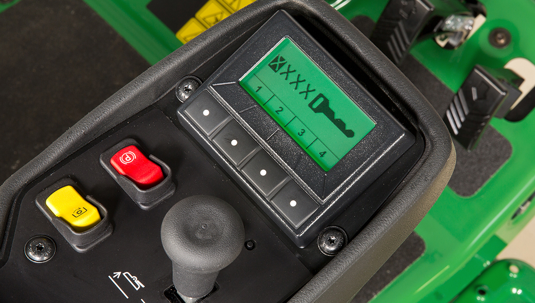 Close-up view of the TechControl display on a 7700A E-Cut Hybrid fairway mower