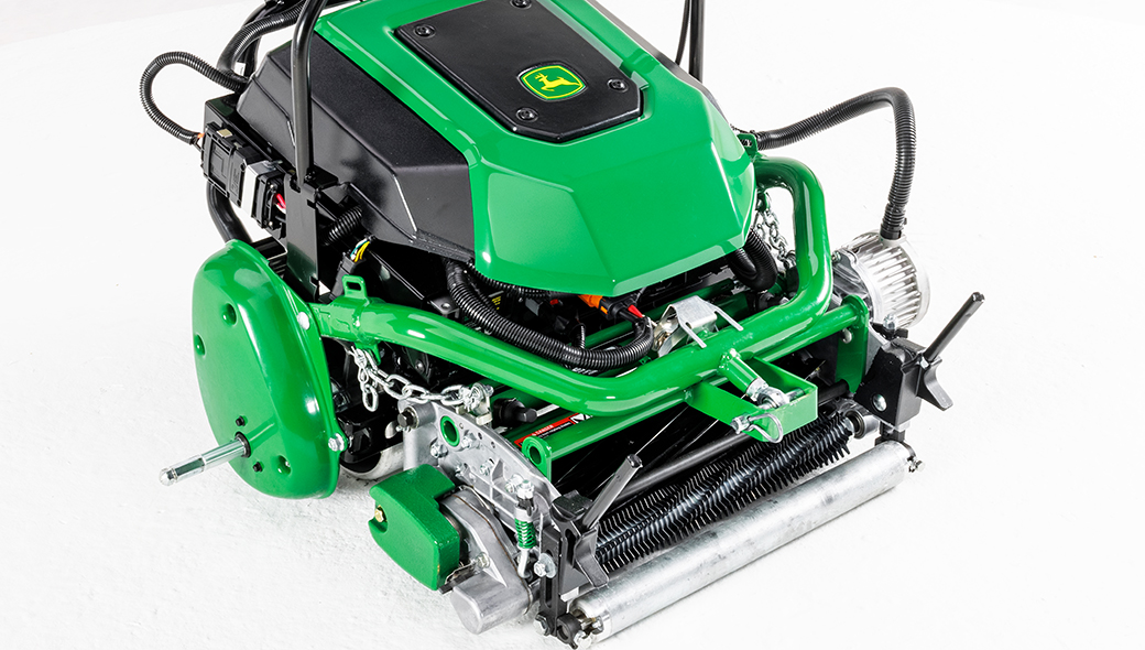 Close-up view of the ball joint on the 185 E-Cut Electric Walk Greens mower