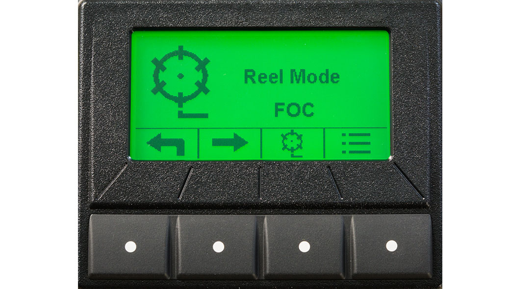 Close-up view of the frequency-of-clip controls on the 225 E-Cut Electric Walk Greens mower