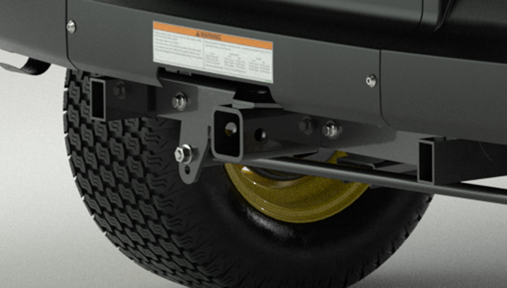 Extremely close-up view of the receiver hitch on the Gator GS Electric Utility Vehicle