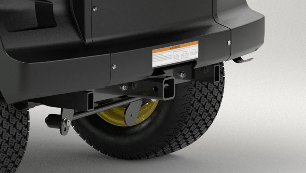 Close-up view of the towing hitch on the Gator GS Electric Utility Vehicle